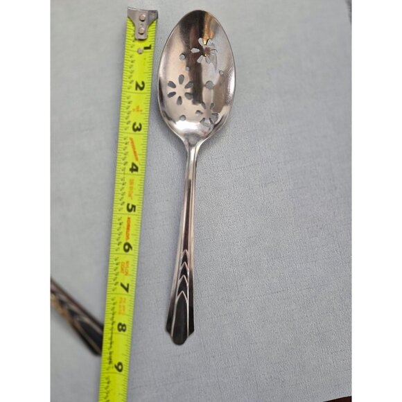 Vintage EKCO Stainless Steel Slotted Chevron Serving Spoons Set USA - Picture 5 of 5